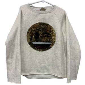 Zara Girls Casual‎ Collection Size 8 128 cm Emoji Sweatshirt Sequin Patch Cotton